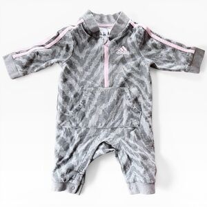 adidas Gray & Pink Zip-Up Infant One-Piece 3months